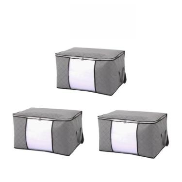 Imagem de KIT2~KIT10 Caixa Saco Organizador Grande Edredom Cobertor Casaco Guarda Roupa Ecológico Anti-Poeira Umidade Multiuso(3PCS-48L-Cinza)