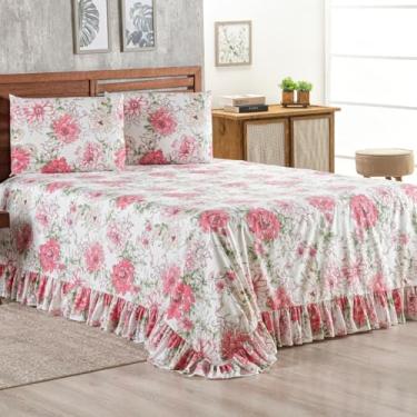 Imagem de Kit cobre leito colcha Percal 400 fios com babado e Fronhas estampadas (Queen, Estampa 2)