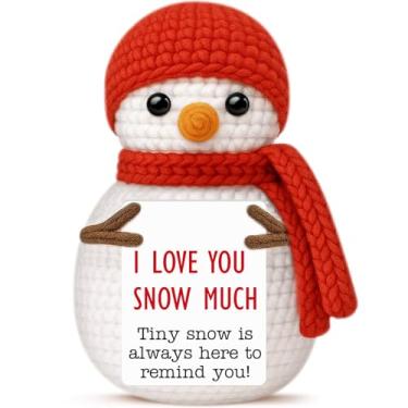 Imagem de Presentes de boneco de neve "I Love You" para ele, para ela, romântico para marido, esposa, namorado, namorada, enfeites engraçados feitos à mão de crochê, boneco de neve, enfeites de Natal para