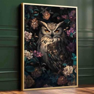 Imagem de Mostemauo Vintage Owl Wall Art Dark Academia Impressão Floral Poster Preto Gótico Coruja Pintura Vintage Arte de Parede Floral Gótico 40 x 61 cm sem moldura