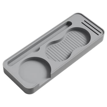 Imagem de Bothyi Tapete de silicone para armazenamento de compactador de café expresso, 24 x 9,4 x 2 cm, profissional para compactador, distribuidor, filtro e protetor, Cinza