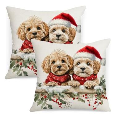 Imagem de AOFANGGO Conjunto de 2 capas de almofada de Natal com tema dourado de poodle dourado de 45,7 x 45,7 cm, para decoração de casa de estimação, cachorro de estimação, para uso ao ar livre, para sofá