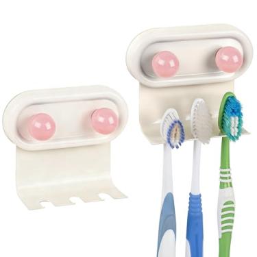 Imagem de Linkidea Pacote com 2 suportes de escova de dentes de parede para banheiro, cabide de escova de ferro autoadesivo com 3 compartimentos, compatível com Oral-B CrossAction, Colgate ExtraClean (ponto