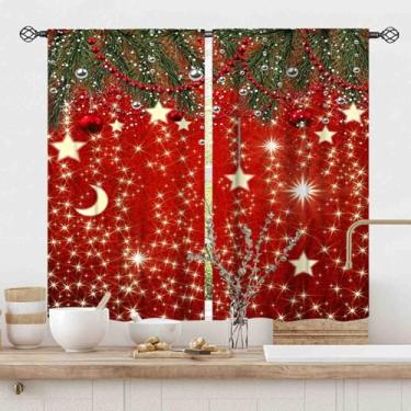 Imagem de Cortinas vermelhas de Natal, Feliz Natal, galhos, bola de abeto, ano novo, inverno, neve, festa, decoração, janela, cortina, tratamentos para sala de estar, quarto, cozinha, banheiro, casa, 2 painéis