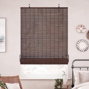 Imagem de ALIMOO Persianas de rolo de bambu sem fio para janelas internas, persianas romanas sem fio com filtragem de luz para varanda de pátio interno 61 cm L x 182 cm C