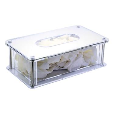 Imagem de Caixa Organizadora em Acrílico com Tampa – Dispenser Porta Luvas Premium Transparente e Prata com Acabamento Espelhado