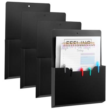 Imagem de mekueeex Pacote com 4 porta-arquivos magnéticos, tamanho grande A4, organizador de armazenamento de geladeira, ímã, caneta, caneta, caneta, papelaria, artigos de papelaria, para sala de aula