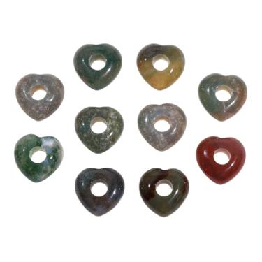 Imagem de Nupuyai Pacote com 10 contas de pedra de coração de ágata indiana com orifício grande para fazer joias, contas de coração vazadas para pulseira de berloques
