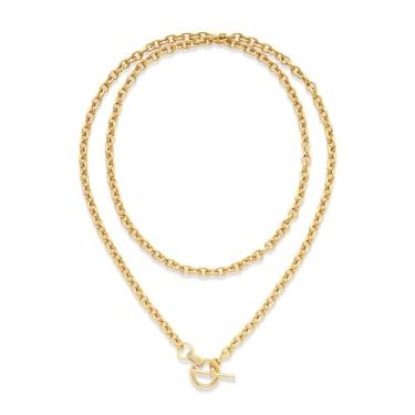 Imagem de ENSKEFEN Colares de ouro grosso para mulheres, corrente de elos longos, modernos e arrojados, colar em camadas, joia