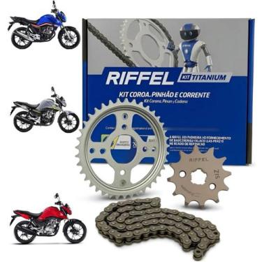 Imagem de Kit Relação Transmissão Tração Honda Titan Fan Start 160 Riffel Aço 10