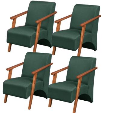 Imagem de Kit 4 Poltronas Venus 1 Lugar Braço Madeira Maciça Tecido Suede Unidecor Verde