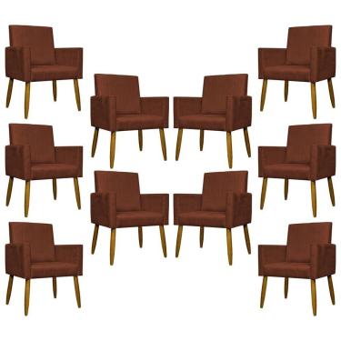 Imagem de Kit 10 Poltronas Decorativas Mari Pé Palito Castanho - Terracota Suede