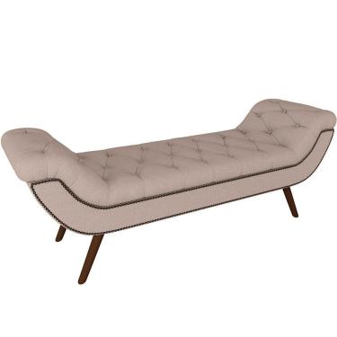 Imagem de Puff Recamier Decorativo Com Tachas 160 Cm Santorini P05 Linho Bege - Lyam Decor