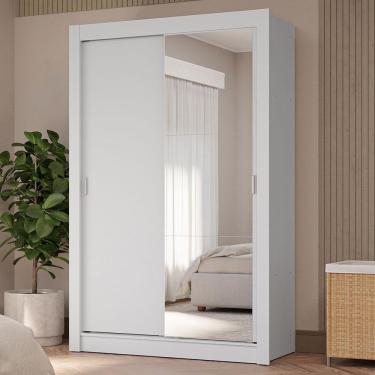 Imagem de Guarda-roupa Solteiro 2 Portas De Correr Com Espelho 4 Gavetas Branco Vivare Plus Madesa Branco