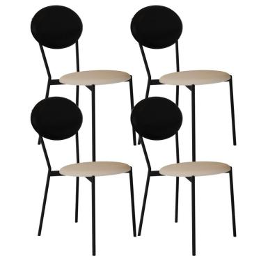 Imagem de Kit 04 Cadeiras Estofada Para Sala De Jantar Azuri Preto C01 Linho Areia Courino Preto - Lyam Decor