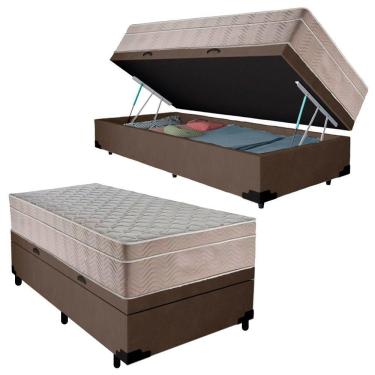 Imagem de Cama Box Baú Suede Solteiro + Colchão Sereneprime Molas Ensacadas 88x188x69 Marrom