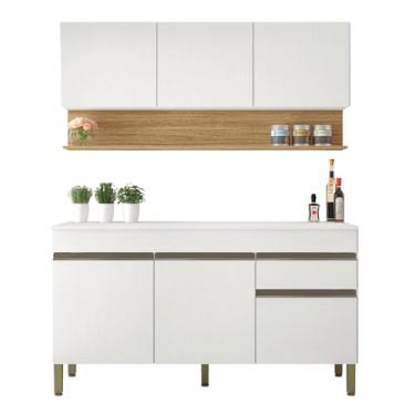 Imagem de Kit Armário de cozinha e Balcão Completa 1,50m Line Branco/Madeirado Kit's Paraná