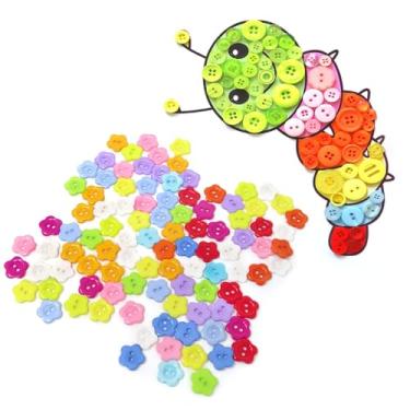 Imagem de 100 peças, botões de flores de resina, 2 furos, botões de costura de flores de plástico, botões decorativos para saias, luvas, suéteres, camisas, chapéus, cachecóis, tiaras e outros projetos de