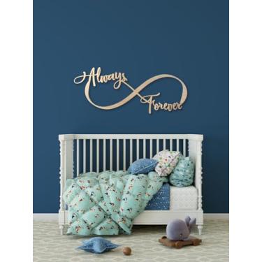 Imagem de Placa de madeira Always and Forever para pano de fundo, arte de decoração de parede de berçário de casamento infinito, decoração de festa de chá de panela para despedida de solteira de casamento