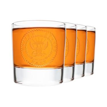 Imagem de Conjunto de 4 copos de uísque da Marinha dos EUA. Presente exclusivo para homens, presentes de bar doméstico, acessórios de decoração de vidro premium, copo de barra de cristal. Veterano de 325 ml
