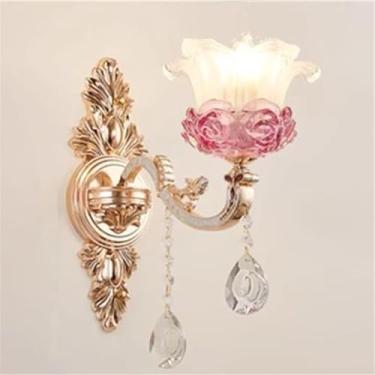 Imagem de Luminária de parede de cristal de luxo europeia, moderna, com LED, para decoração de sala de estar, quarto, escritório, quarto modelo, hotel, casa de campo, corredor (E 1 lâmpada, 1 peça)