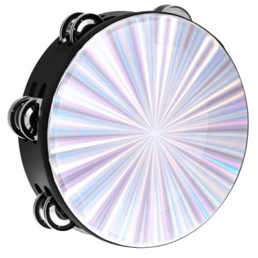 Imagem de QWORK Pandeiro radiante, fileira dupla de 20 cm - Design reflexivo para KTV, festas e igreja - Jingle melódico alto