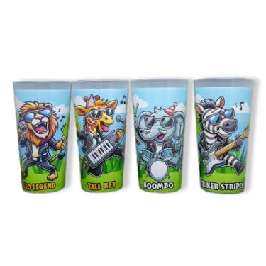 Imagem de ReVè Copos Wild Animal Rock Band – Conjunto de 4 | Copos infantis divertidos e reutilizáveis com etiqueta de nome | Copo de plástico personalizado | Copos sem BPA | Seguro para lava-louças na