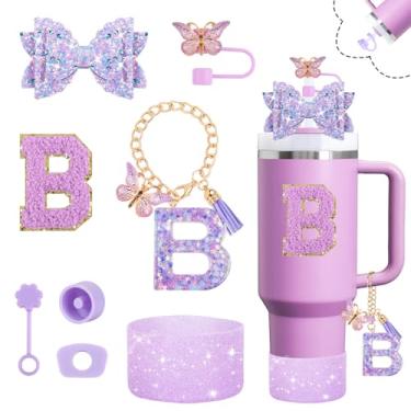 Imagem de Conjunto de acessórios de copo brilhante para copo Stanley Cup 850 g 1,134 g com alça, incluindo decoração de arco de palha, capa de cobertura de palha, bota, rolhas à prova de derramamento, pingentes