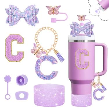 Imagem de Conjunto de acessórios de copo brilhante para copo Stanley Cup 850 g 1,134 g com alça, incluindo decoração de arco de palha, capa de cobertura de palha, bota, rolhas à prova de derramamento, pingentes