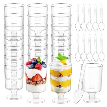 Imagem de 120 peças de copos de sobremesa com colheres, 60 peças, mini copo de plástico transparente para parfait de sobremesa de 113 g, 60 colheres para festa, copo redondo pequeno, copo de vinho, descartável