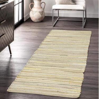 Imagem de VEVARA HOMES Tapete Chindi de algodão feito à mão, pano lavável, reciclado, para decoração de casa, sala de estar e quarto (bege, 5 x 2 pés)