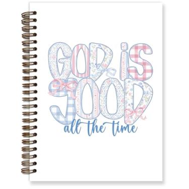 Imagem de TFKFJLF Diário de notas da igreja, caderno cristão preppy para mulheres, diário de presentes bíblicos, God is Good, material escolar de estética preppy, caderno espiral de capa dura 14 x 21 cm