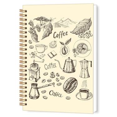 Imagem de TWRVI Caderno espiral de café vintage, presentes para amantes de café para mulheres, caderno pautado na faculdade, material escolar, cadernos de diário retrô, presentes com tema de café, 14 x 8,7 cm