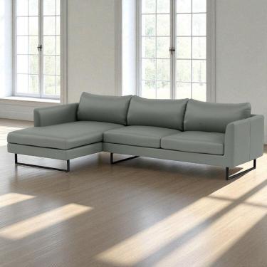 Imagem de Sofá 4 Lugares com Chaise Lado Esquerdo e Revestimento em Couro Sintético Cinza Médio