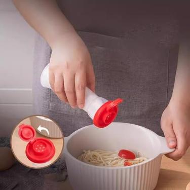 Imagem de Saleiro e pimenteiro de plástico, dispensador de pote de tempero em forma de ampulheta com tampas, recipiente para garrafa de especiarias com tampas de vedação para temperos de cozinha, restaurante