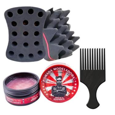Imagem de Esponja Nudred Dupla Enrolar Cabelos + cera modeladora + Pente Afro - 