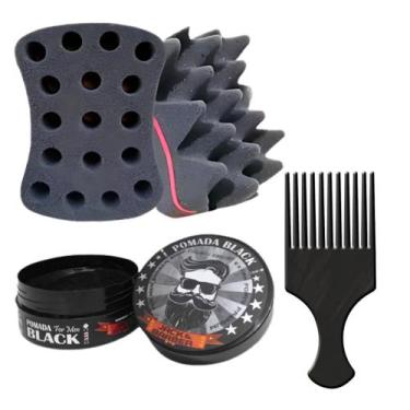 Imagem de Esponja Nudred Dupla Enrolar Cabelos + cera modeladora + Pente Afro - 