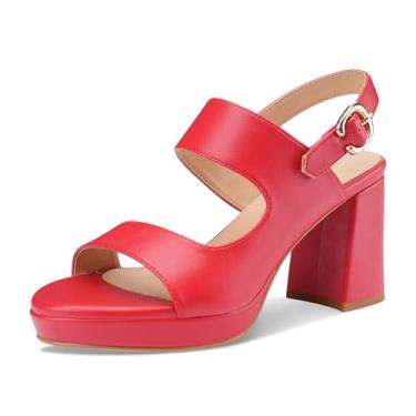 Imagem de Perisis Sandálias de salto plataforma para mulheres, confortável, salto grosso, bico aberto, tira no tornozelo, salto médio, sandálias com tiras de salto médio, sapatos sociais de festa de verão