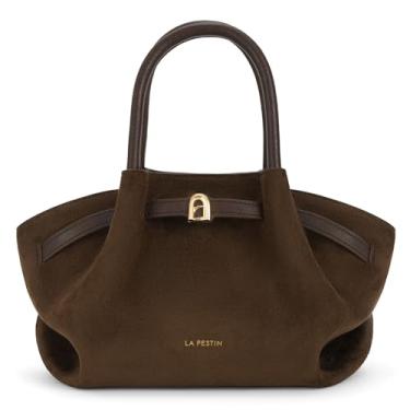 Imagem de LA FESTIN Mini bolsa de couro genuíno para mulheres com alças ajustáveis, bolsa de ombro moderna pequena designer, Camurça marrom, Small, Despojado