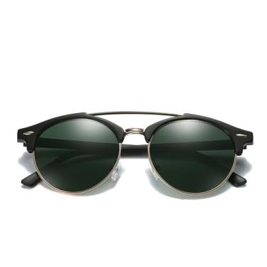 Imagem de Óculos de Sol Masculinos com Rebites e Degradê Redondo, Proteção UV400, em Metal, para Esportes ao Ar Livre, Corrida e Ciclismo, C03 Preto/Verde Escuro