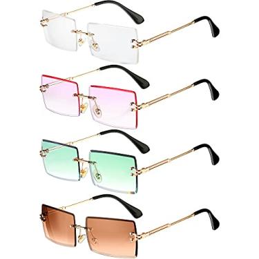 Imagem de 4 pares de óculos de sol retangulares sem aro sem moldura, óculos vintage transparentes para homens e mulheres, Cores chiques, Medium