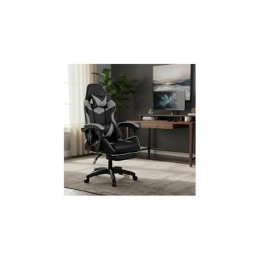 Imagem de Cadeira Gamer Ergonômica, Revestimento em Veludo, Preta com Detalhes Brancos, Base em Metal e Madeira, Altura Ajustável 127-135cm, Sistema de Elevação a Gás
