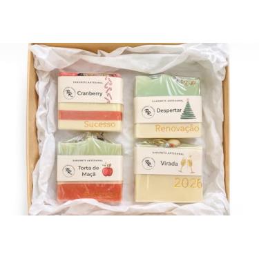 Imagem de Kit Presente Boas Festas – 4 Sabonetes Artesanais Naturais com Aromaterapia + Caixa MDF Personalizada – Natal, Spa, Autocuidado