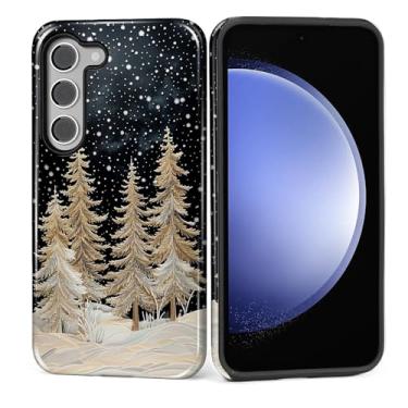 Imagem de ZHEGAILIAN Capa para Samsung Galaxy S23 Plus, capa rígida à prova de choque + silicone macio híbrido 2 em 1, à prova de choque, proteção contra quedas, floresta de pinheiros nevados, Natal