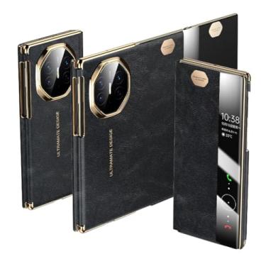 Imagem de HAOMRIYL Capa para Huawei Mate Xts/XT, função de visualização de janela, couro legítimo, capa flip chapeada, luxuosa, retrô, fólio, capa à prova de choque, preta, Mate XTs
