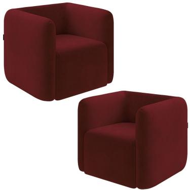 Imagem de Kit 2 Poltronas Decorativas Sala De Estar Trinidad Base Fixa Veludo Bordô G33 - Gran Belo