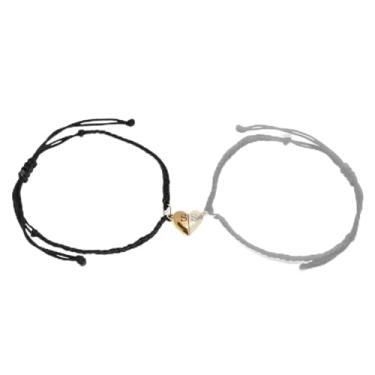 Imagem de Agriajun Pulseiras combinando para casais, pulseira ajustável com inicial de coração de ouro para mulheres e meninas, pingente de correspondência fofa com nome de letra preta trançada corda para dia