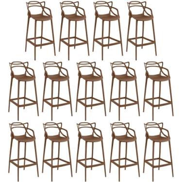 Imagem de Kit 14 Banquetas Allegra Com Encosto Design Cozinha/bancada - Marrom