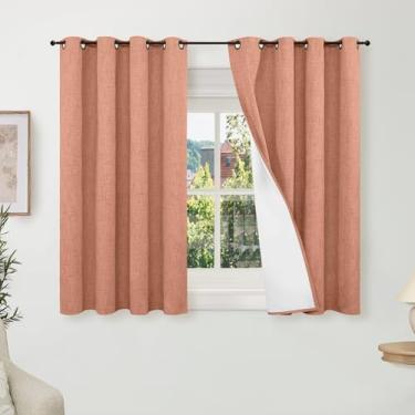 Imagem de Lajode Cortinas blackout 100% linho para quarto, sala de estar, 113 cm de comprimento, 2 painéis, cortinas à prova de som com bloqueio de luz com isolamento térmico, cortinas de janela com redução de