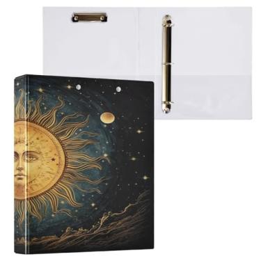 Imagem de Blueangle Fichário de 3 anéis para sol e lua com prancheta e 2 bolsos - Organizador de documentos decorativos de 3 cm para escritório, suprimentos para reuniões (861)
